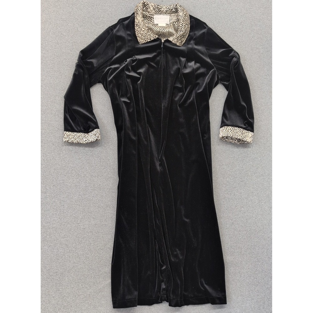 Cinema Etoile Black Velvet Robe Duster Long Sleeve Animal Print Collar Cuffs XL - Picture 1 of 3